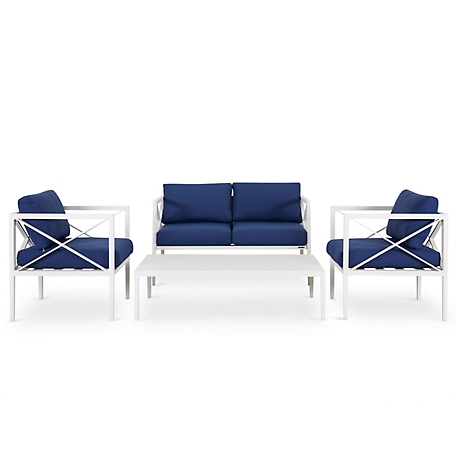 Nuu Garden 4 pc. Aluminum Sofa Set with Blue Cushions