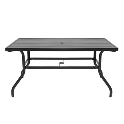 Nuu Garden 61 in. Outdoor Rectangular Patio Dining Table with 1.57 in. Umbrella Hole for 6 People, Black