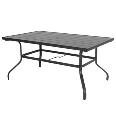 Image showing  61 in. Outdoor Rectangular Patio Dining Table with 1.57 in. Umbrella Hole, Seats 6, Black