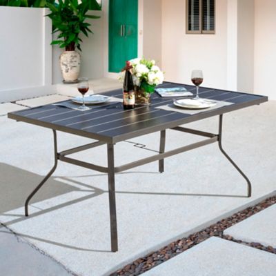 Image showing  61 in. Outdoor Rectangular Patio Dining Table with 1.57 in. Umbrella Hole, Seats 6, Black