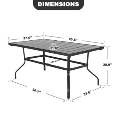Image showing 5 th Nuu Garden 61 in. Outdoor Rectangular Patio Dining Table with 1.57 in. Umbrella Hole, Seats 6, Black