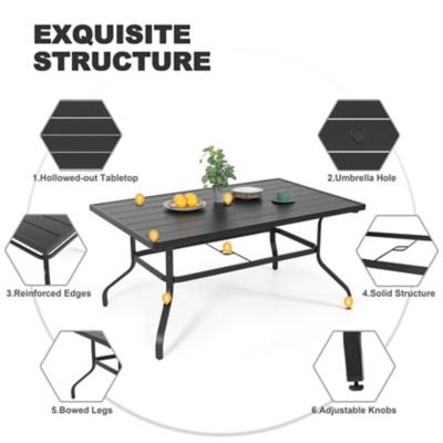 Image showing 7 th Nuu Garden 61 in. Outdoor Rectangular Patio Dining Table with 1.57 in. Umbrella Hole, Seats 6, Black