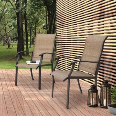 Image showing  Outdoor Patio Chair Set, Textilene Fabric and Iron Frame, Brown, 2-Pack