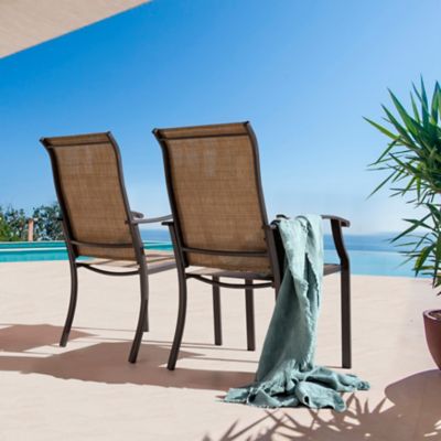 Image showing  Outdoor Patio Chair Set, Textilene Fabric and Iron Frame, Brown, 2-Pack