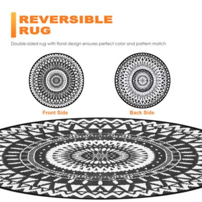Image showing  Polypropylene Outdoor Foldable Reversible Round Rug, 5 ft., Black/White