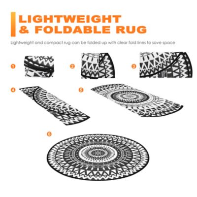Image showing  Polypropylene Outdoor Foldable Reversible Round Rug, 5 ft., Black/White