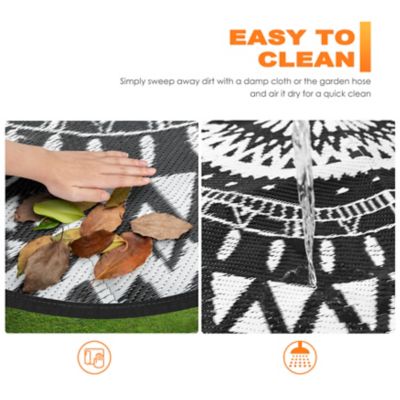 Image showing  Polypropylene Outdoor Foldable Reversible Round Rug, 5 ft., Black/White