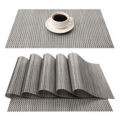 Image showing  Avestar Stain-Resistant Anti-Skid Washable PVC Table Mats, 18 in. x 12 in., Gray, 6-Pack