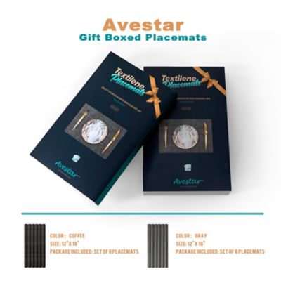 Image showing  Avestar Stain-Resistant Anti-Skid Washable PVC Table Mats, 18 in. x 12 in., Gray, 6-Pack