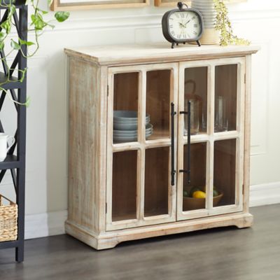 Harper & Willow 2-Shelf Farmhouse Rectangular Wood and Glass Cabinet with 2 Doors