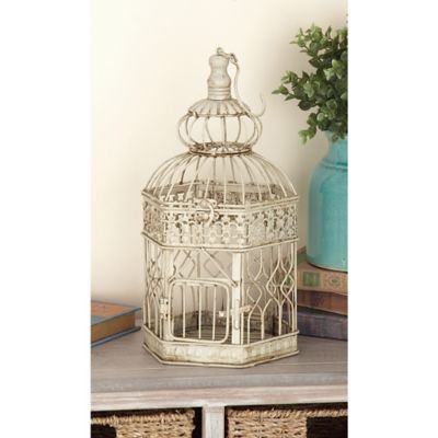 Harper & Willow Cream Metal Vintage Bird Cages, 21 in., 16 in., Set of 2