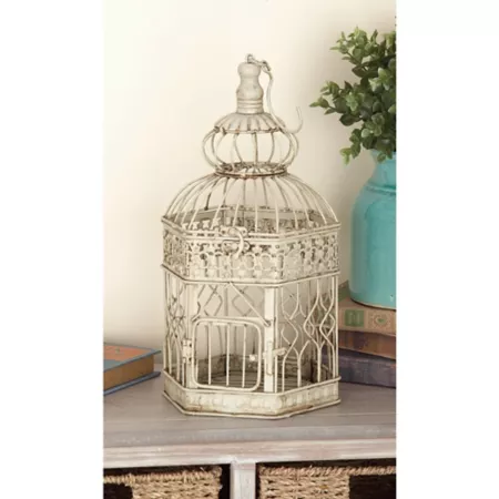 Harper & Willow Vintage Cream Metal Bird Cages 21" 16" Set of 2 Pet Bird Cages