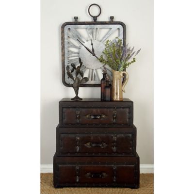 Harper & Willow Traditional Faux Leather and Wood Chest, 32 in. x 32 in. x 16 in., Brown