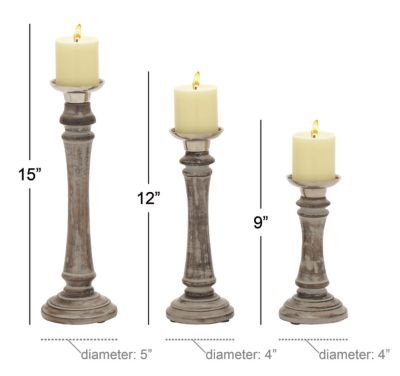 Image showing  Brown Mango Wood Traditional Candle Holders, 9 in., 12 in., 15 in., 3 pc., 51577