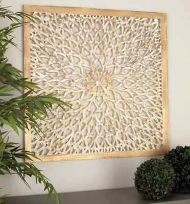 Harper & Willow Tan Traditional Ornamental Wood Wall Decor, 36 in. x 36 in.