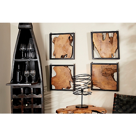 Harper & Willow Brown Teak Wood Rustic Abstract Wall Decor, 18 in. x 18 in., 4 pc.