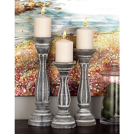 Harper & Willow White Wood Traditional Candle Holders, 15 in., 13 in., 11 in., 3 pc., 98761