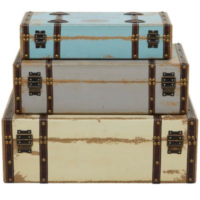 Image showing  Multicolor Wood Farmhouse Trunk Set, Assorted, 3 pc.
