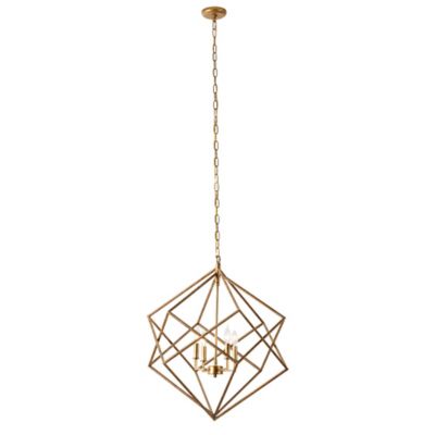 Image showing  4-Light Iron Modern Caged Chandelier, 30 in. x 25 in. x 25 in., Gold