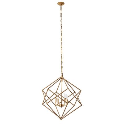 Image showing  4-Light Iron Modern Caged Chandelier, 30 in. x 25 in. x 25 in., Gold