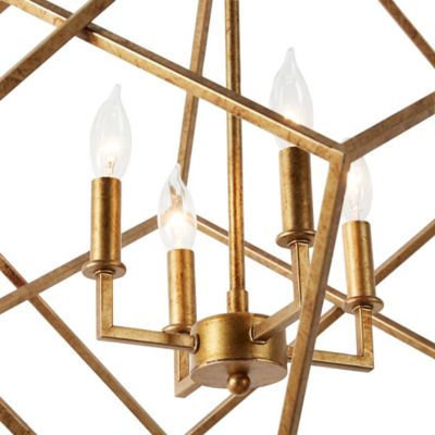 Image showing  4-Light Iron Modern Caged Chandelier, 30 in. x 25 in. x 25 in., Gold