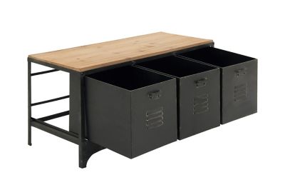 Image showing  Industrial Wood Storage Bench, 19 in. x 39 in., Black