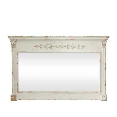 Image showing  Cream Wood Carved Floral Wall Mirror with Distressing 59" x 4" x 36", 14839