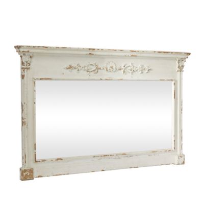 Image showing  Cream Wood Carved Floral Wall Mirror with Distressing 59" x 4" x 36", 14839