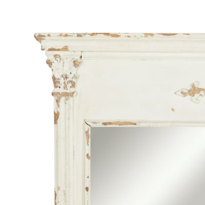 Image showing  Cream Wood Carved Floral Wall Mirror with Distressing 59" x 4" x 36", 14839