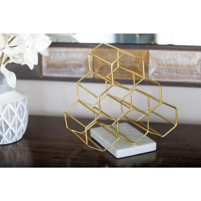 Harper & Willow Gold Marble 6 Bottle Wine Rack with Marble Base 9" x 12" x 13"