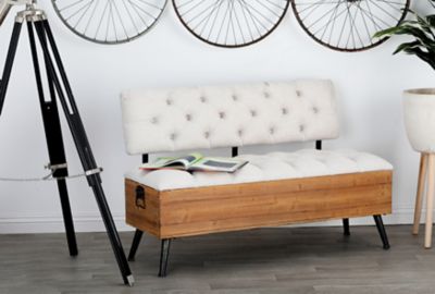 Harper & Willow Black Industrial Wood Storage Bench, 19 in. x 39 in.