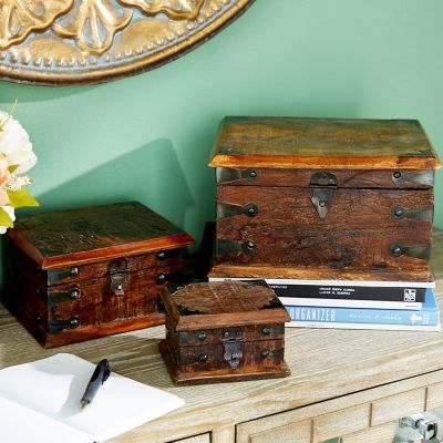 Harper & Willow Brown Recycled Wood Rustic Boxes, 11 in., 8 in., 5 in., 3 pc.