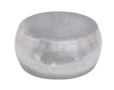 Image showing  Hammered Aluminum Drum-Shaped Coffee Table, 30 in. x 30 in. x 14 in., Silver