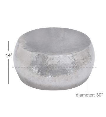 Image showing  Hammered Aluminum Drum-Shaped Coffee Table, 30 in. x 30 in. x 14 in., Silver