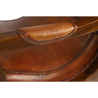 Image showing  Leather and Teak Traditional Accent Chair and Ottoman Set