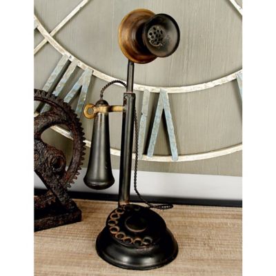 Harper & Willow Iron Vintage Antique Phone Decor, 13 in. x 5 in. x 5 in., Black