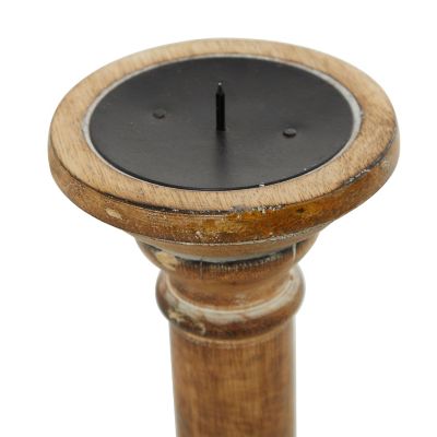 Image showing  Assorted Mango Wood Handmade Candle Holder with Turned Style, Brown, 3-Pack
