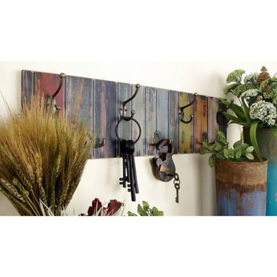 Harper & Willow Multi-Colored Wooden 14 Hangers Wall Hook 28" x 3" x 8"