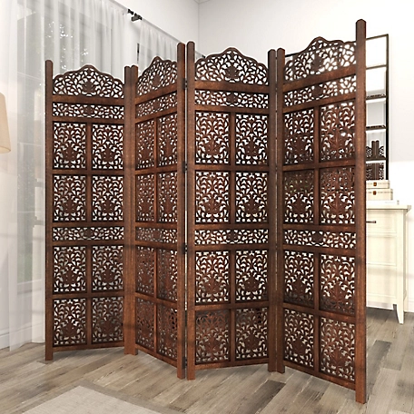 Harper & Willow Brown Mango Wood Traditional Room Divider Screen, 72 in. x 80 in. x 1 in.