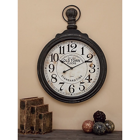 Harper & Willow 39 in. x 28 in. Vintage Wood Wall Clock, Brown