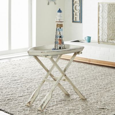 Harper & Willow Wood Boat Shaped Tray Top Accent Table with Oar Inspired Legs, White