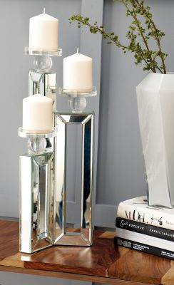 Harper & Willow 21 in. Wood Glam Candlestick Holders, Silver