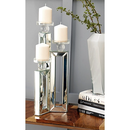 Harper & Willow Silver Wood Glam Candlestick Holders, 21 in. x 7 in. x 7 in., 87277