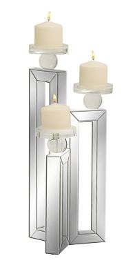 Image showing  21 in. Wood Glam Candlestick Holders, Silver