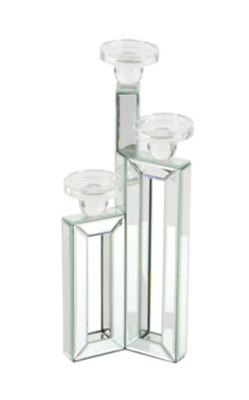 Image showing  21 in. Wood Glam Candlestick Holders, Silver