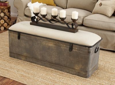 Harper & Willow Iron and Fabric Farmhouse Bench