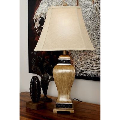 Harper & Willow Brown Polystone Table Lamp with Tapered Shade Set of 2 29"H