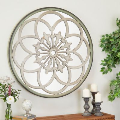 Harper & Willow White Vintage Wood Wall Mirror, 40 in. x 40 in., 50999