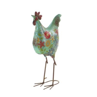 Image showing  Metal Indoor/Outdoor Distressed Standing Rooster Garden Sculpture, 10 in. x 5 in. x 17 in., Green