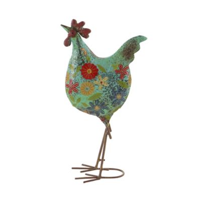 Image showing  Metal Indoor/Outdoor Distressed Standing Rooster Garden Sculpture, 10 in. x 5 in. x 17 in., Green